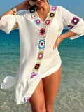 Fongt Women's Explosive Hand Hook Splicing Dress Open Sexy Long Dress Robe Beach Cover Dress