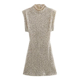 Fongt New With Cushioned Shoulder Squins Embellion Slimming Mini Dress