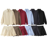 Fongt For Women's Clothing INS Explosive Temperament Collar Buckle Shirt Leaf-Side Skirt Set