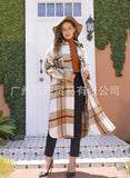 Autumn Winter Lady Classic Plaid Coat Lapel Double Bag Long Loose Versatile Coat-Outfit