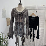 Fongt Wasteland Wind Irregularly Drifted With Lotus Leaf Edge Strap With Hole Open Shirt Short Long Sleeves 9256