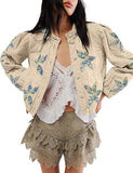 Fongt Autumn And Winter Explosion Embroidered Good Quality Washing Cotton Maple Leaf Embroidery Lady Coat Cotton Suit