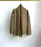 2024 autumn Fashion Women's Coats New Scarf Collar Loose Single Breasted Tassel Spliced Pockets Jackets Female TH5259-Outfit