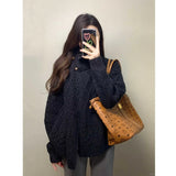 Fongt Temperament Vintage Knitted Sweater Asymmetric Knitted Cardigan Jacket Woman 2025 New Autumn And Winter