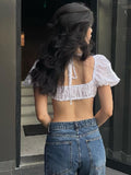 Crop Top Puff Sleeve T-Shirts Women Backless Top Summer Basic Skinny Solid T Shirt Female Chic Streetwear Short Sleeve