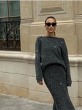 Fongt New Lazy Wind Loose Top + Fishtail Dress Set Women's Round Collar Knitting Set Bright