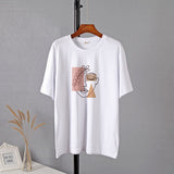 Aesthetic Graphic Cotton T Shirts Women Summer Simple Line Print Loose Tees Vintage Short Sleeve Casual Female
