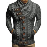 Fongt Men's Turtleneck Button Horn Buckle Knit Fashion Cardigan Men's