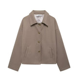 Fongt Women's ZA Autumn And Winter Street Fashion Short Shirt Collar Collar Hair Coat