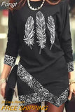 Women Print Slim Mini Dress Casual Spring Summer Round Neck Irregular Dress Elegant Lady Long Sleeve Party Vestidos