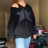 Multiple Star Patch kangaroo Pocket Oversized Hoodie-Outfit