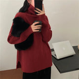 Fongt Version Contracted High Neck Add Thick Sweater Female Pit Loose Lazy Knit Sweater New All-Match Casual Jacket-Outfit