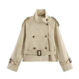 Fongt Women's 2025 New Long-Sleeved Tie With Waist-Slanted Lint Double-Dbutled Short Jacket