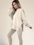 Fongt Autumn And Winter Women's Leisure Loose Long-Sleeved Collar Open Fork Tight Trouser Trouser Suit