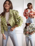 Fongt New Fashion British Suit Collar Lattice Short Hair Coat