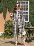 Autumn Winter Lady Classic Plaid Coat Lapel Double Bag Long Loose Versatile Coat-Outfit