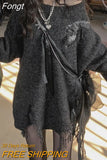 Gothic Streetwear Oversized Sweater Women Punk Knitted Jumper Vintage Off Shoulder Loose All-match Pullover Tops