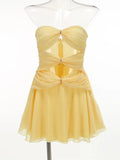 High-End Women's New Solid Color Sexy Hollow Bragy Dress High-End Temperament Folded Dress