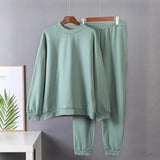 Cotton Sets Women 2021 New Autumn Winter Warm Casual Two Pieces Fleece Tops and Pants Loose Solid Sweatpants