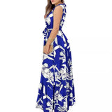 Fongt Summer New Hanging Neck Tie Print Lotus Leaf Dress Woman