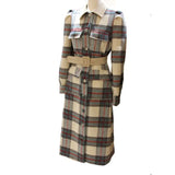 Spring Turn Down Collar Women Woolen Coat Plaid Print Elegant Wool Jacket Women Autumn Long Coat Casaco
