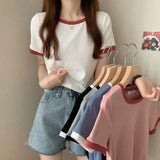 Fongt Color Round Collar Short-Sleeved T-Shirt Female 2024 New Summer Bottom Shirt Korean Version Slim Short Student Top