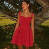 Solid Strap Flare Mini Dress-Outfit