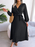 Real Shooting 2025 Spring And Summer Temperament Cross V Collar Big Swing 100 Folding Long Dress Women's