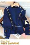 Blue Sweet Sweaters for Woemn Floral Fashion Long Sleeve Pull Femme 2023 Fall O-neck Long Sleeve Knitted Pullovers