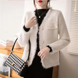 Fongt Autumn And Winter Small Jacket V Collar Plaid Mink Velvet Cardigan French Temperament Small Fragrant Wind Short Coat Female-Outfit