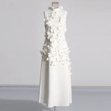 French Temperament Design Stitched Three-Dimensional Flower Dress 2025 Summer New High-Neck Sleeveless
