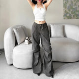Fongt New 2023 Summer Women's Solid Color Loose Street Fashion High Waist Casual Straight Leg Wide-Leg