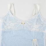 Lace Patchwork Crop Top with Split Sweet Floral Stitching Sleeveless Strap Tees Women Summer Cute Aesthetic Camisole Lady-Outfit