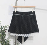 Fongt Shooting Leg Long Skirt Love Print Splicing Lace A Word 100 Folds Thin Bow Half-Dress Skirt 9339