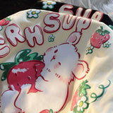 Cartoon Rabbit Strawberry Fruit Print T Shirts Student Girls Kawaii Tee High Quality Cotton Summer Short Sleeve Casual Tops-Outfit