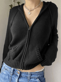 Hooded Crop Knit Cardigan-Outfit
