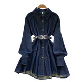 Fongt Dress New Chic Hong Kong Flavor Retro High-End Relaxed Thin Irregularly T-Shirted With Waist Denim Dress Woman