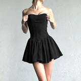 Wind Design Sensitive Fishbone Waist Wipe Chest Skirt 2024 New Summer Temperament Age-Reduced Bare-Back Canopy Small Black Skirt-Outfit