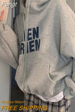 Hooded Sweatshirt Women Fashion Oversize Streetwear Letter Pullover Loose Solid Harajuku Long Sleeve