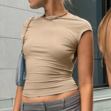 Backless Short Sleeve Blue Y2K Crop Top Women Casual O Neck 2022 Summer T Shirts Sexy Vintage Cut