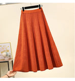 Winter Women thick sweater skirt Elastic High Waist Pleated Midi knitted Skirt female solid elegant