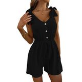 Summer Sexy Chic Jumpsuits Women V Neck Sleeveless Lady Short Playsuits Loose Casual Solid Beach Rompers Female