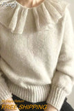 Double Peter Pan Collar Sweaters Women Long Sleeve Pullover Knitwear Autumn Spring Vintage Chic Knitted