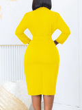 Fongt New Temperament Commuter OL Suit Collar Solid Color Double Buckle Large African Dress