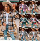 Fongt Net Red Autumn Street Temperament Long-Sleeved Collar Loose Women's Plaid Shirt Long Coat