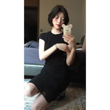 Fongt Niche High-End Set Women's 2025 Summer Body-Repair Short-Sleeved Blouse Mesh Lattice Half-Dressed