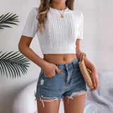 Fongt Shooting 2025 Spring And Summer Leisure Mahjong Short-Sleeved Knitted Jersey Holiday Short Umbilly Tops Women's Clothing