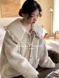 Cute Lace Ruffled Collar Doll Plush Coat Wool Jacket Autumn Winter Lamb wool