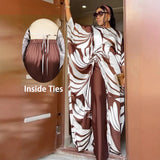 Fongt Printed Pantyhose Kit Rope Tie With Loose Blouse And Casual Broad Leg Pants Two-Piece Set