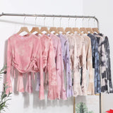 Solid Shot Tie Dyed Mesh Yarn Small Lequine Horn Long Sleeve Thin T-Shirt Drawstring With Short Repair Body Coat